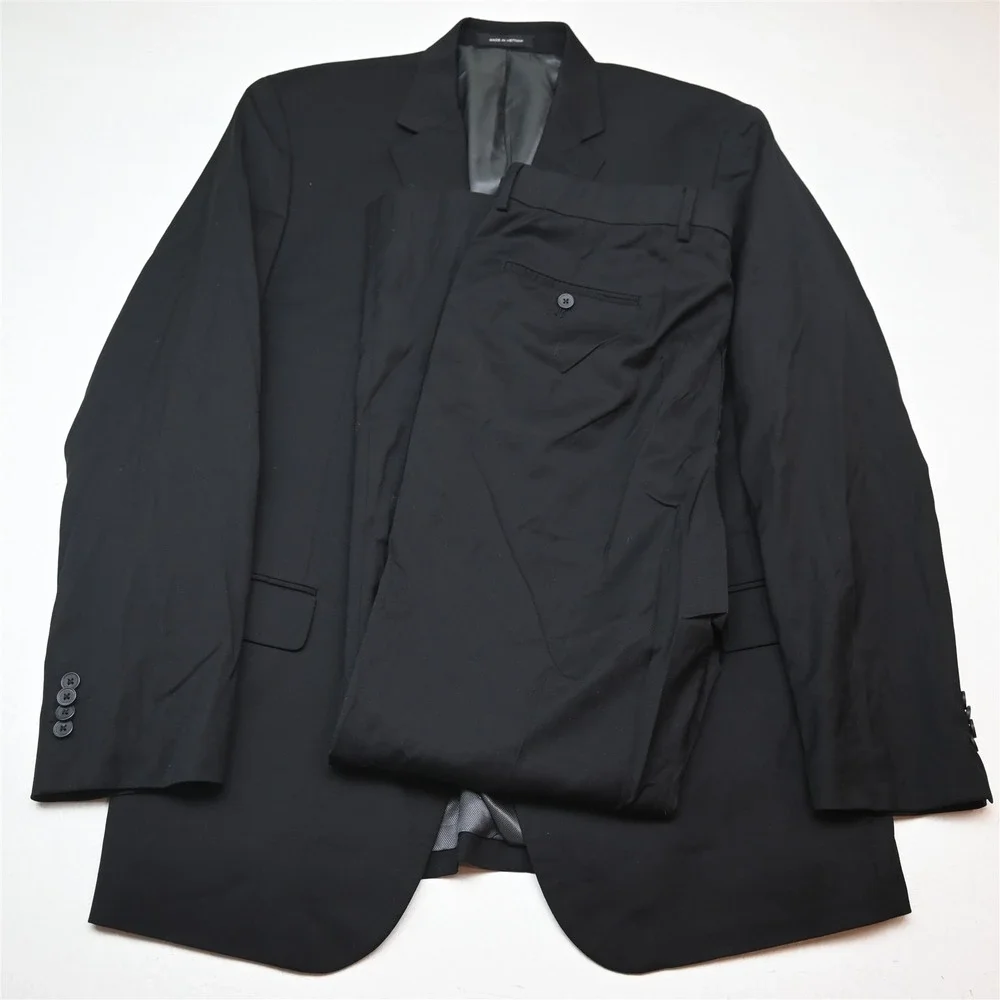 Kenneth Cole Awearness 46L 38x34 Black Stretch Wool Mens Jacket Pants Suit